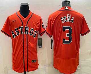 Men%27s Houston Astros #3 Jeremy Pena Orange Stitched MLB Flex Base Nike Jersey